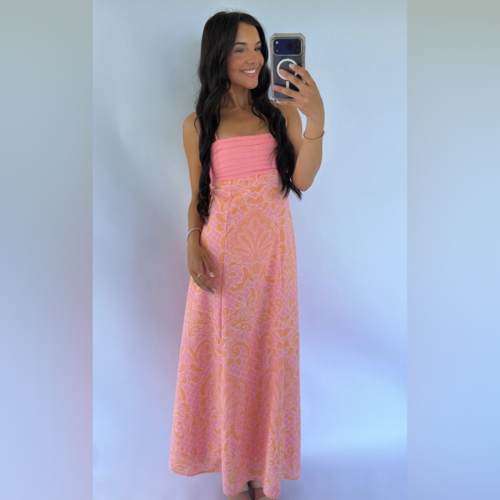 SOLD OUT ONLINE!! Sleeveless Pink Patterned Maxi Dress M